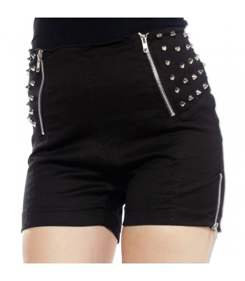 Women Gothic Punk Rock Shorts With Spikes Ladies Gothic Zippers Skirt 